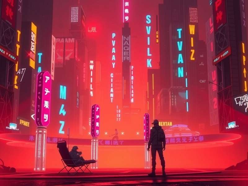 Cyberpunk character V in Night City with cybernetic enhancements