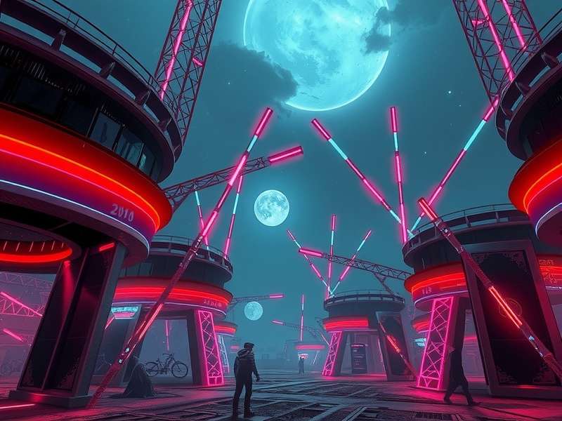 Cyberpunk cityscape at night with neon signs and rain-soaked streets