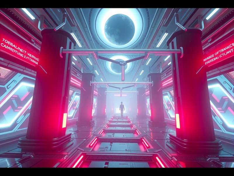 A detailed close-up of various cyberware implants on a surgical tray in a ripperdoc clinic