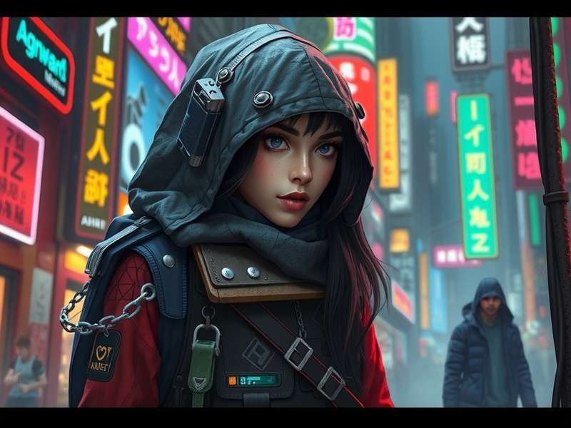 Lucy Kushinada netrunning in Cyberspace with data streams