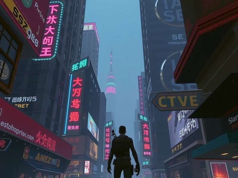 Neon-lit Night City alleyway reminiscent of Santo Domingo