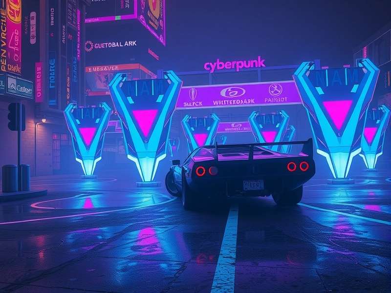 Cyberpunk desktop background visual analysis showing color zones and compositional lines