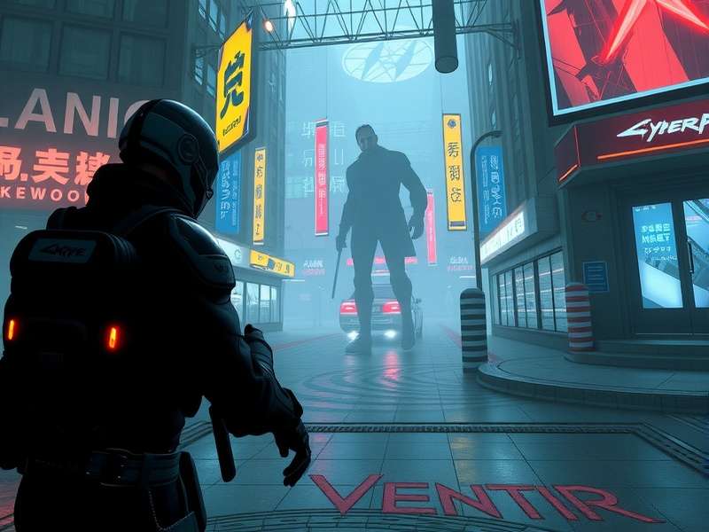 A neon-lit cyberpunk cityscape with modded elements overlayed