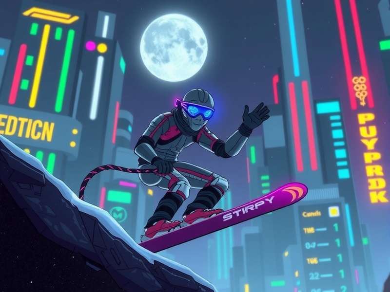 Futuristic smart pistol on neon-lit table