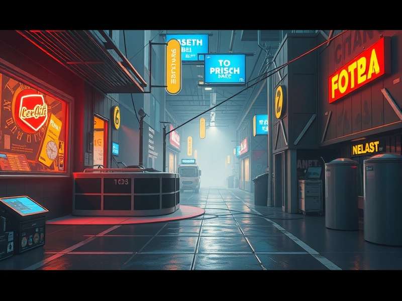 A modern music production studio with synthesizers and screens displaying soundwaves, creating cyberpunk sounds