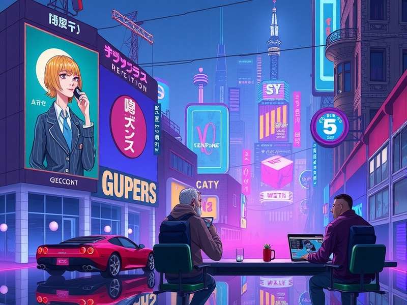 Cyberpunk Night City Skyline with neon lights and towering megabuildings