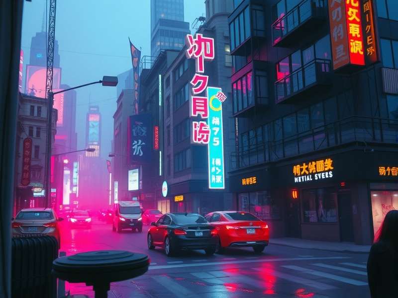 Close-up of neon signage and textured walls