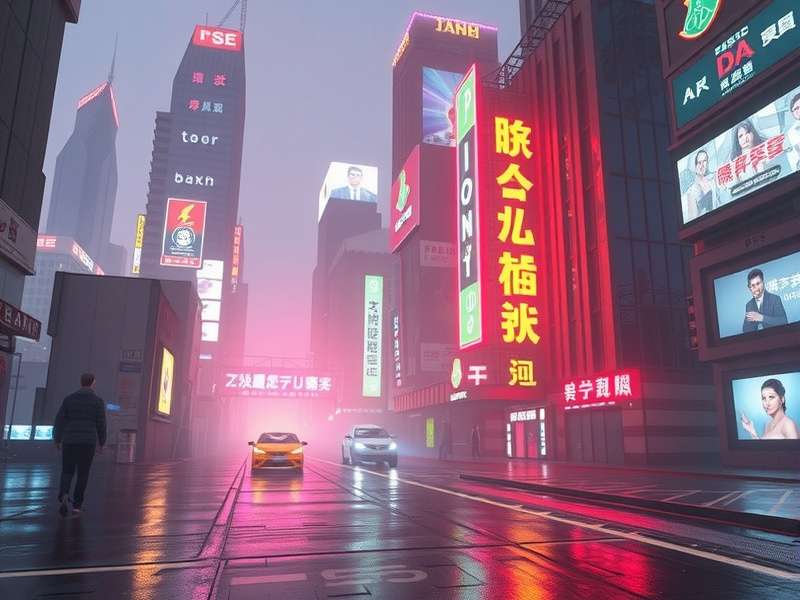 Deep cityscape with volumetric fog and light rays