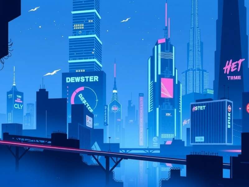 Neon blue cyberpunk street with rain reflections at night