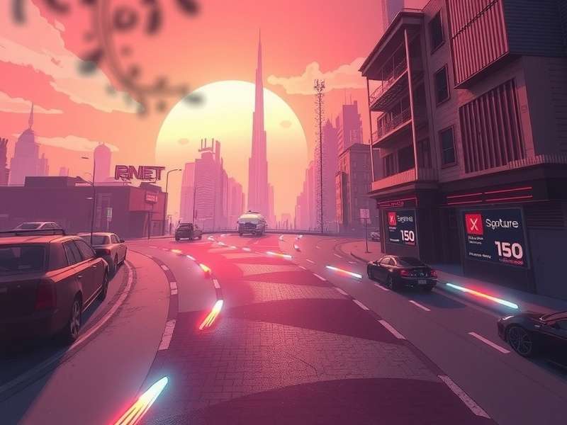 Neon-lit cyberpunk cityscape at night with flying cars and towering skyscrapers