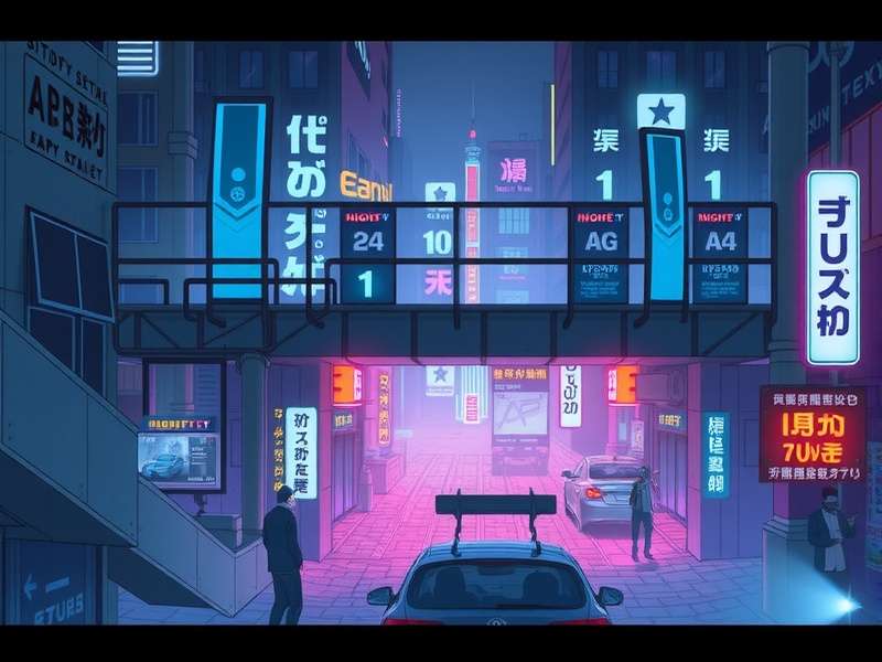 Neon-lit Night City skyline at dusk with flying cars