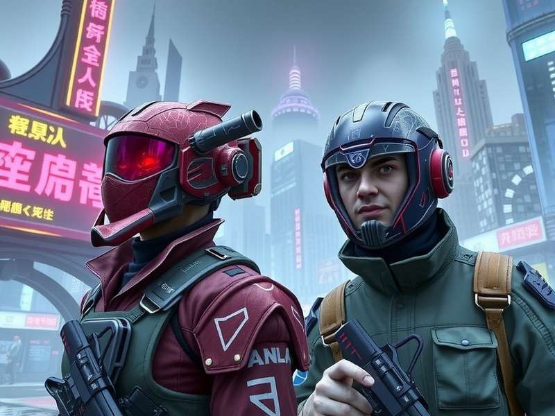 Neon-lit cityscape reminiscent of Night City's skyline