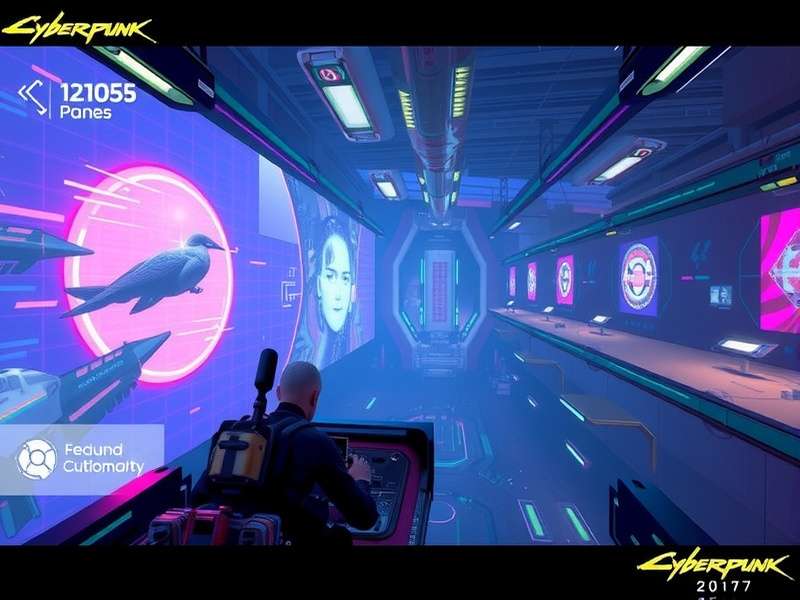 Night City skyline at dusk showing towering megabuildings and flying vehicles