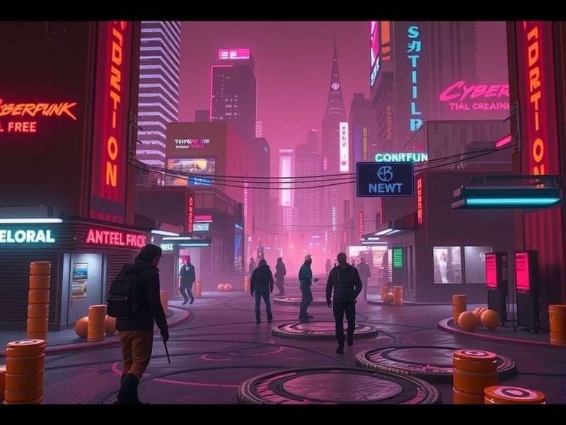 Cyberpunk Red tabletop RPG session with dice, character sheets, and neon lights
