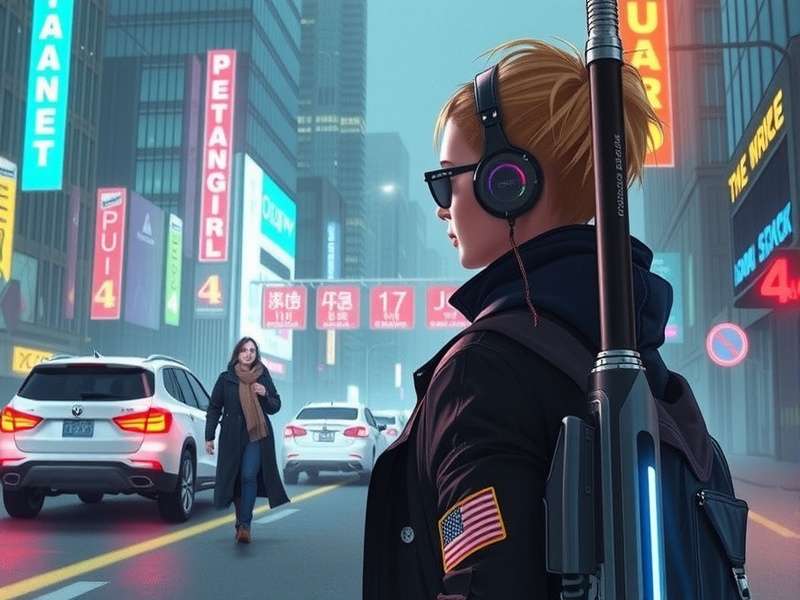 Rebecca from Cyberpunk Edgerunners in a dynamic pose with her signature oversized guns