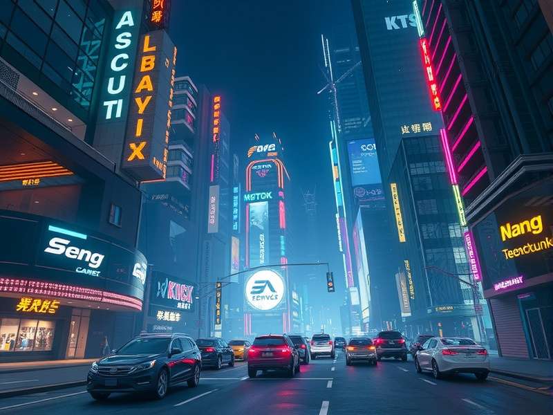 Cyberpunk TCG Championship match with holographic cards