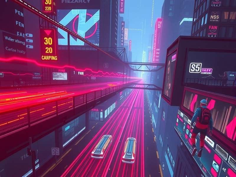 Cyberpunk Red Netrunning datasphere interface visualization showing neon grids and hacking overlays