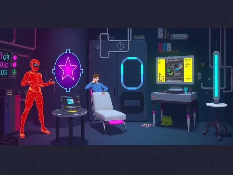 Cyberpunk Endings – neon-lit Night City skyline at dusk with glitching holographic symbols representing narrative closure and player choices.