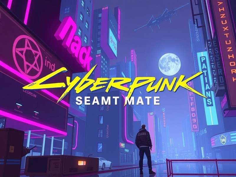 Cyberpunk Night City futuristic skyline with neon lights