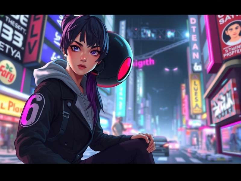 Rebecca Cyberpunk — Edgerunners portrait with cybernetic arms and neon backdrop