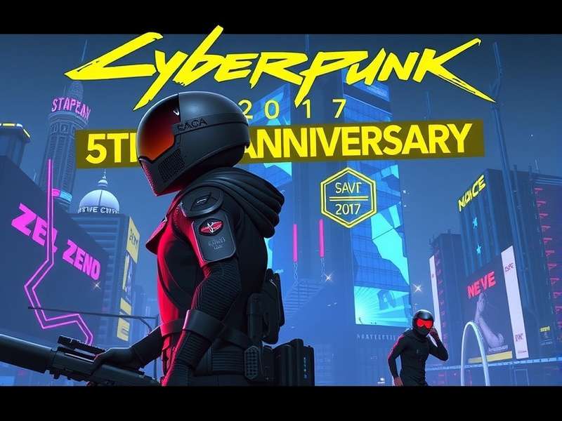 Cyberpunk 2077 5th Anniversary – Night City skyline in neon hues