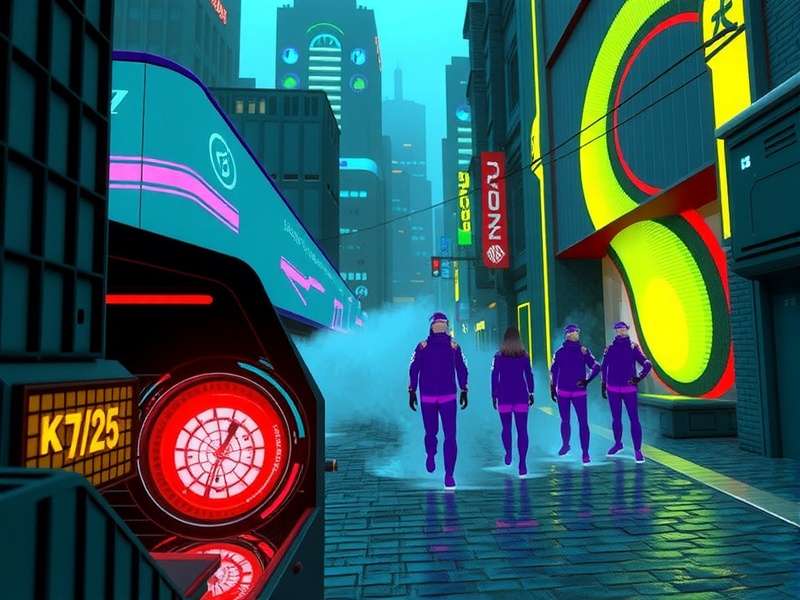 Cyberpunk cityscape with neon lights and futuristic skyline