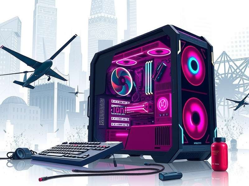 Cyberpunk PC futuristic city skyline with neon lights — Night City at dusk