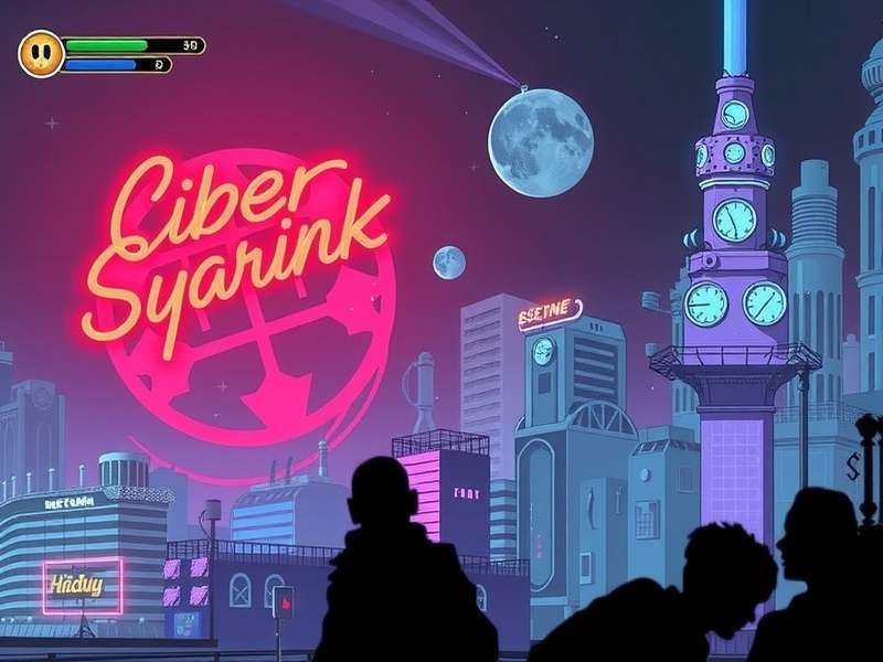 Ciberpunk neon cityscape with futuristic skyline and holographic signs representing the Cyberpunk universe